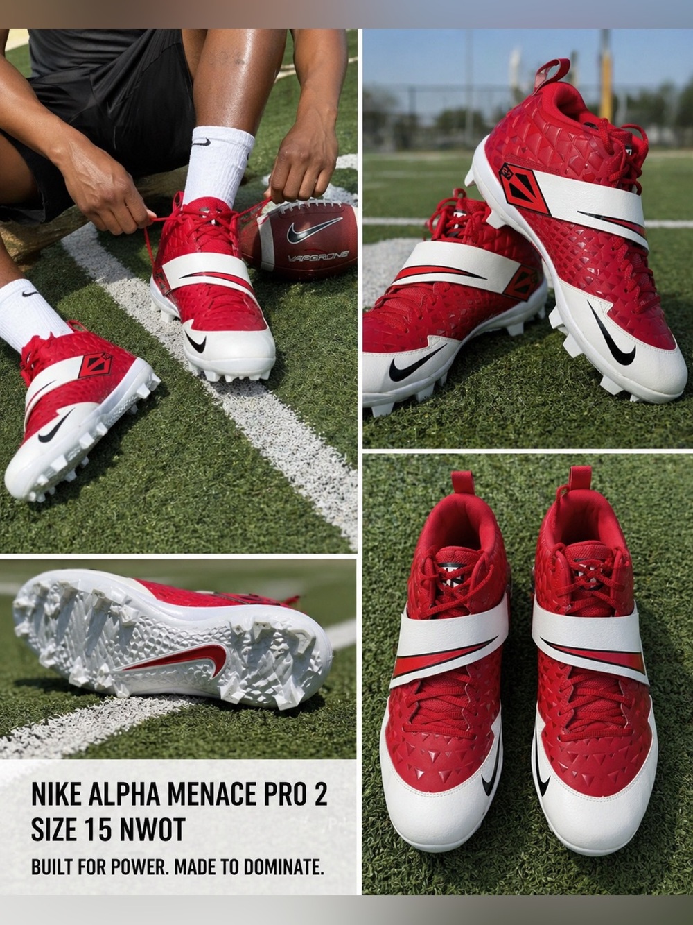 Nike Alpha Menace Pro 2 Football Cleats Sz 15 NWOT Red/White Elite Grip